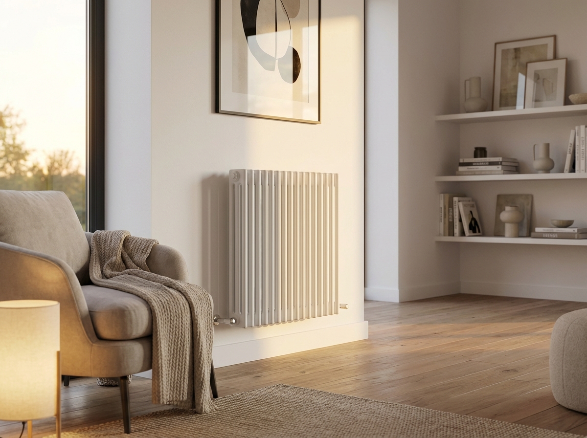 Modern white radiator in a well-heated home